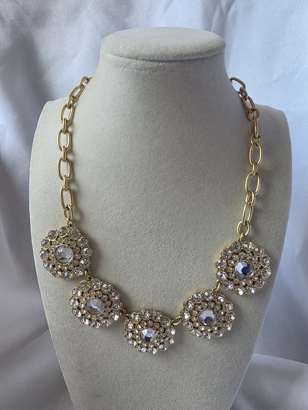Beautiful J.Crew Gold Tone Clear Rhinestone Statement Collar Necklace